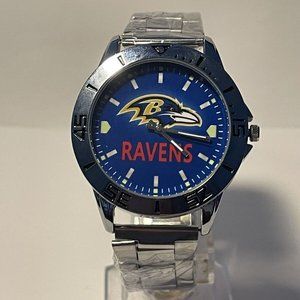 BALTIMORE RAVENS NFL Team Logo Men's Stainless-Steel Silver Analog Watch NEW